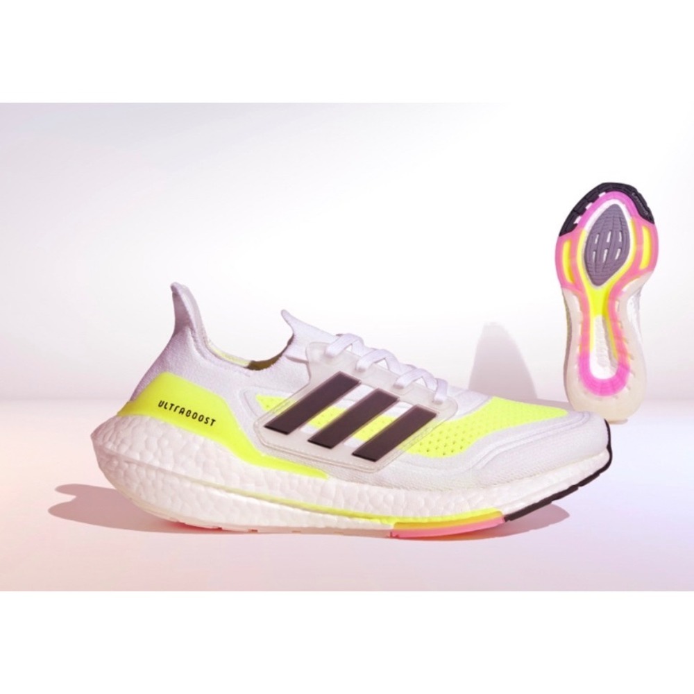 Adidas Ultraboost 21 J Running Shoes White Neon Yellow Pink Women's Size 6‎